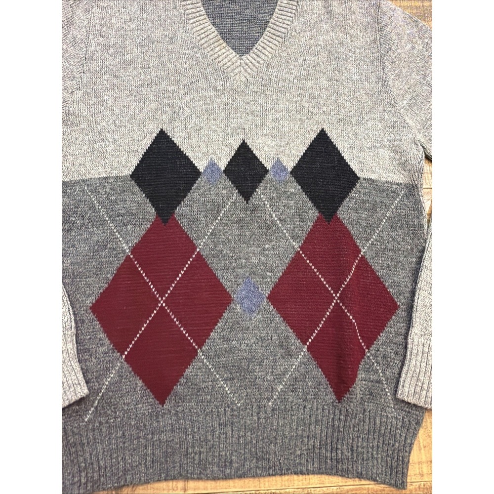 VTG London Fog Mens Argyle V-Neck Sweater Gray Solara, Wool, Mohair USA 80's/90s - Picture 2 of 10